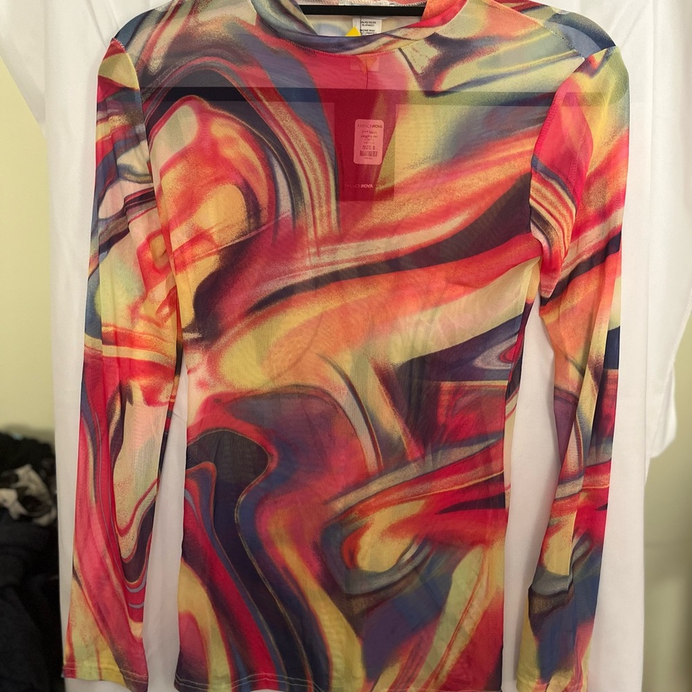 Fashion Nova Multicolor Swirl Long‎ Sleeve Top